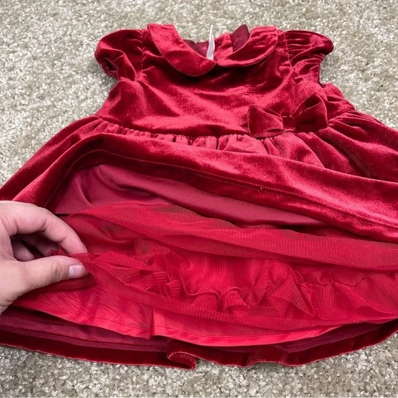 H&M Baby Girl Red Velvet Bow Holiday Christmas Dress 4-6 Months - Picture 3 of 4